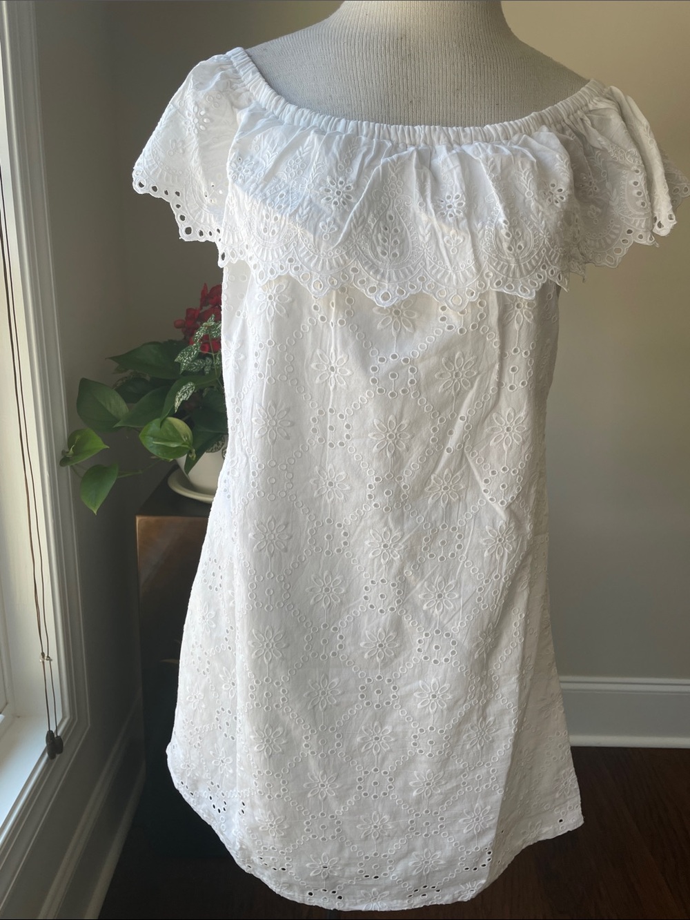 Tommy Bahama White Eyelet One-Shoulder Ruffle Dress